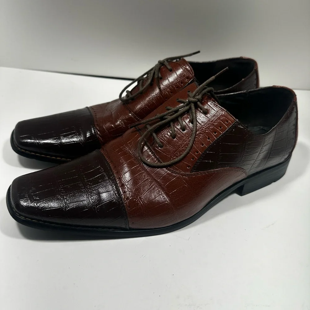 Masimo New York Oxford‎ Mens 12 Brown Croc Embossed Two Tone Square Toe 2180-12